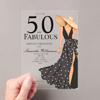 50 and Fabulous Black Birthday Party Acryleinladungen