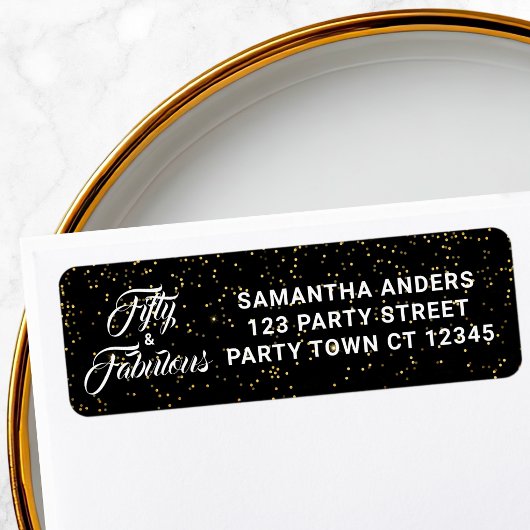 50 and Fabulous Black Gold Glitter Address 