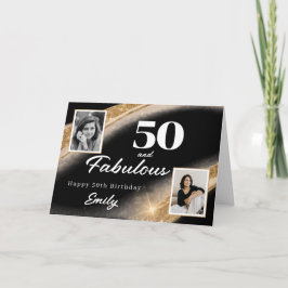 50 and Fabulous Black Gold Photo 50th Birthday Karte