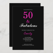 50 and Fabulous Black Pink Birthday Einladung (Vorne/Hinten)