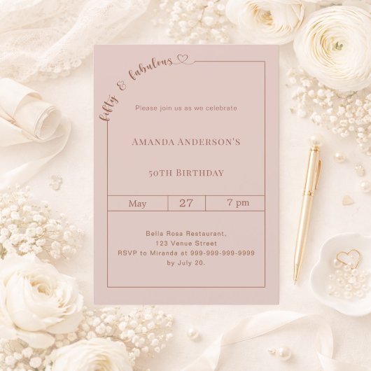 50 and fabulous blush pink birthday einladung