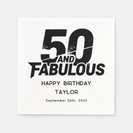 50 and Fabulous Bold Grunge Distressed Black White Serviette