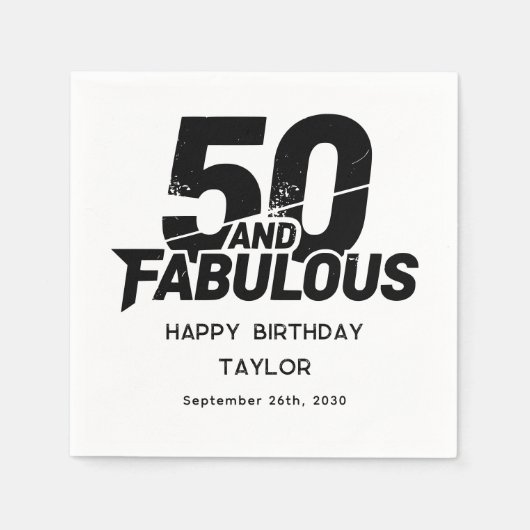 50 and Fabulous Bold Grunge Distressed Black White Serviette (Vorderseite)