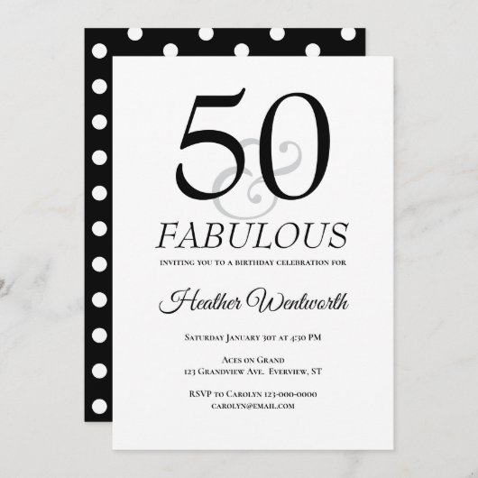 50 and Fabulous Classic Dots 50th Birthday Einladung (Vorne/Hinten)