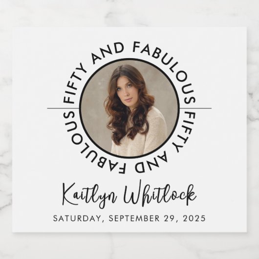50 and Fabulous Custom Photo 50th Birthday Party Schaumweinetikett (Einzelnes Label)