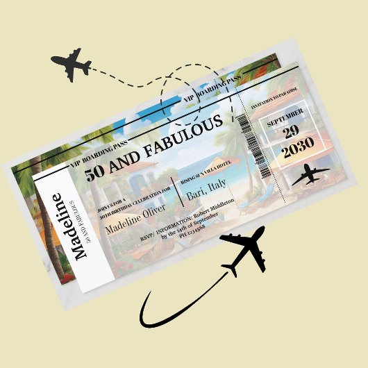 50 and Fabulous Destination Boarding Pass Birthday