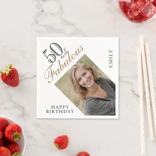 50 and Fabulous Elegant Script Photo 50th Birthday Serviette (Beispiel)