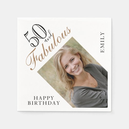 50 and Fabulous Elegant Script Photo 50th Birthday Serviette (Vorderseite)
