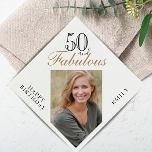 50 and Fabulous Elegant Script Photo 50th Birthday Serviette