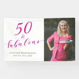50 and Fabulous Fiftieth Birthday Hot Pink Photo Banner
