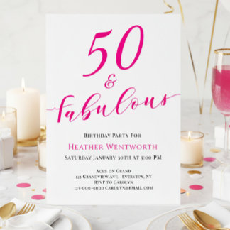 50 and Fabulous Fiftieth Birthday Hot Pink Script Einladung
