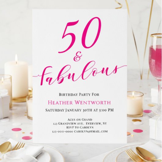 50 and Fabulous Fiftieth Birthday Hot Pink Script Einladung