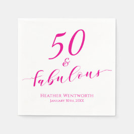 50 and Fabulous Fiftieth Birthday Pink Name Date  Serviette