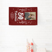 50 and Fabulous Foliage Red 50th Birthday Photo Banner (InSitu)
