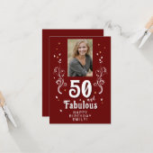 50 and Fabulous Foliage Red 50th Birthday Photo Karte (Vorderseite/Rückseite Beispiel)