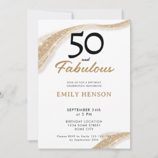 50 and Fabulous Gold 50th Birthday Invitation Einladung