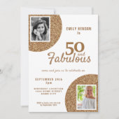 50 and Fabulous Gold Glitter 2 Photo 50th Birthday Einladung (Vorderseite)