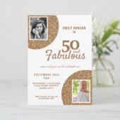 50 and Fabulous Gold Glitter 2 Photo 50th Birthday Einladung (Stehend Vorderseite)