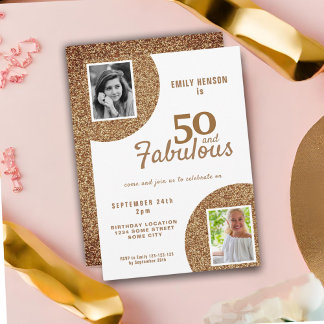 50 and Fabulous Gold Glitter 2 Photo 50th Birthday Einladung