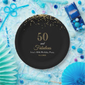 50 and Fabulous Gold Glitter and Black Birthday Pappteller (Party)