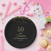 50 and Fabulous Gold Glitter and Black Birthday Pappteller (Party)