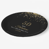 50 and Fabulous Gold Glitter and Black Birthday Pappteller (Schrägansicht)