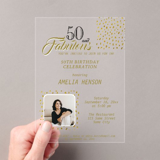 50 and Fabulous Gold Glitter Photo 50th Birthday Acryleinladungen (Insitu (Handheld))