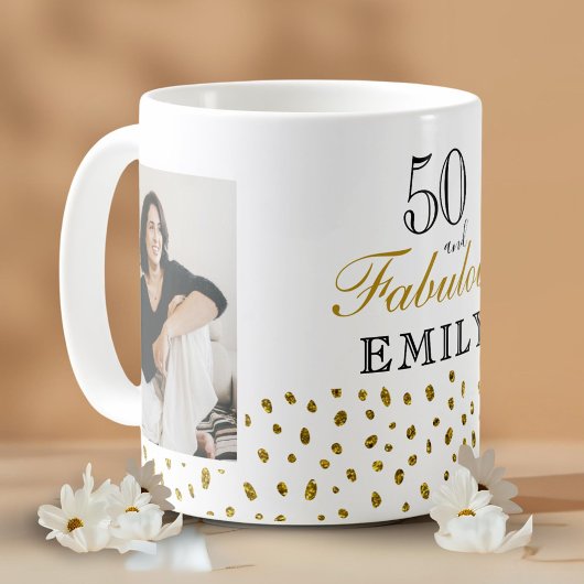 50 and Fabulous Gold Glitter Photo 50th Birthday Kaffeetasse