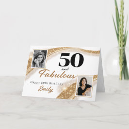 50 and Fabulous Gold Glitter Photo 50th Birthday Karte