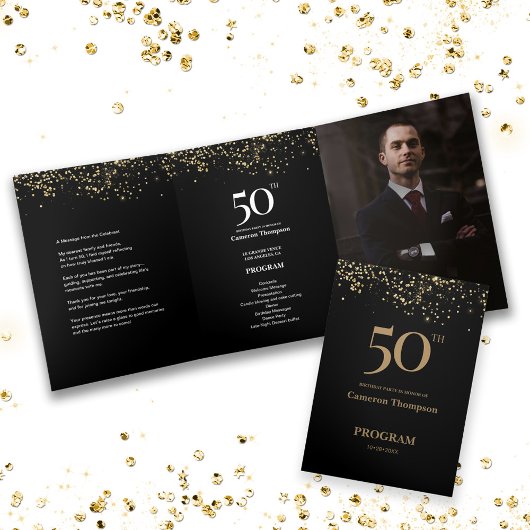 50 and fabulous Male Birthday Program with photo Dreifach Gefaltete Karte