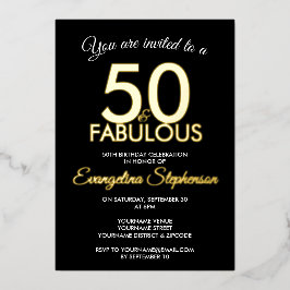 50 and Fabulous Modern Black Gold 50th Birthday  Folieneinladung
