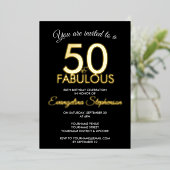 50 and Fabulous Modern Black Gold 50th Birthday  Folieneinladung (Stehend vorne)