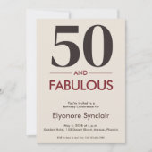 50 And Fabulous Modern Cherry Wine 50th Birthday Einladung (Vorderseite)