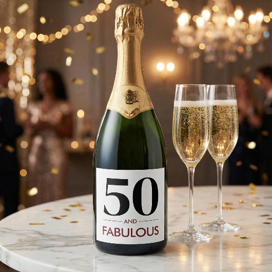 50 And Fabulous Modern Cherry Wine Birthday Saying Schaumweinetikett