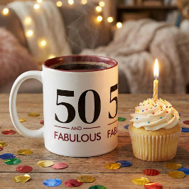 50 And Fabulous Modern Cherry Wine Birthday Saying Zweifarbige Tasse