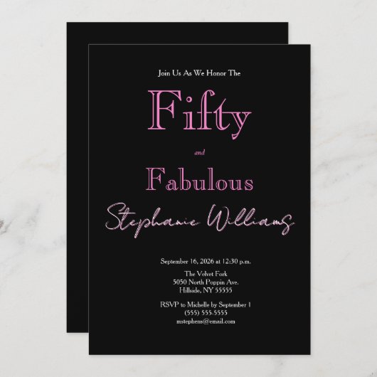 50 and Fabulous Modern Hollow Font 50th Birthday Einladung (Vorne/Hinten)