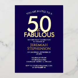 50 and Fabulous Modern Navy Gold 50th Birthday Folieneinladung