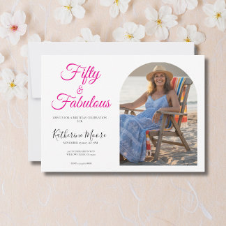 50 and Fabulous Photo Pink 50th Birthday Party  Einladung