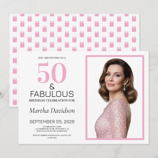50 and Fabulous Pink 50th Birthday Einladung (Vorne/Hinten)