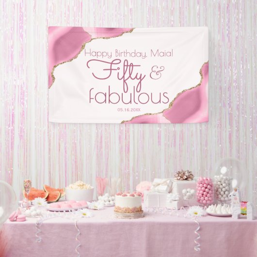 50 and Fabulous Pink Gold 50th Birthday Banner (Party)