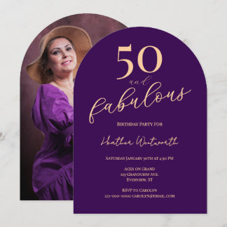 50 and Fabulous Purple Fiftieth Birthday Photo Einladung