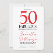50 and Fabulous Red | 50th Birthday Elegant Simple Einladung (Vorderseite)
