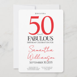 50 and Fabulous Red | 50th Birthday Elegant Simple Einladung