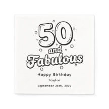 50 and Fabulous Retro Bubble Letter Birthday White