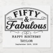 50 and Fabulous Rustic Script & Elegant White Schaumweinetikett (Einzelnes Label)