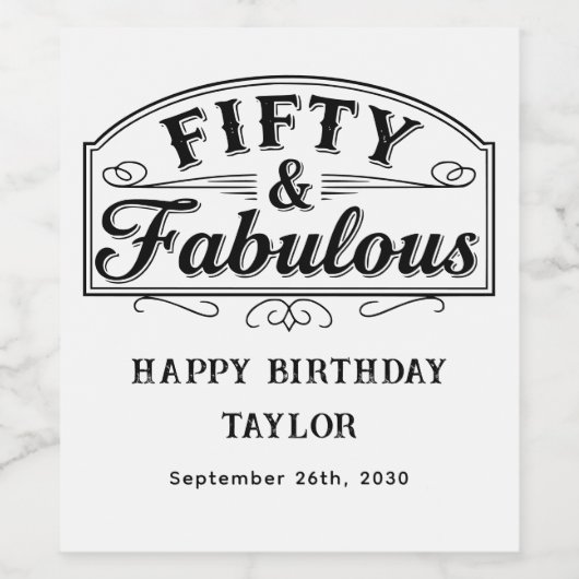50 and Fabulous Rustic Script Elegant White Weinetikett (Einzelnes Label)
