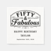 50 and Fabulous Rustic Script Line Art Black White Serviette (Vorderseite)