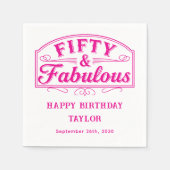 50 and Fabulous Rustic Script Line Art Pink Serviette (Vorderseite)