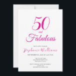 50 and Fabulous Script Pink 50th Birthday Party Einladung<br><div class="desc">Fifty and Fabulous script minimal pink and black modern 50th birthday invitation that you can personalize and send out for your fiftieth birthday party celebration. The words "50 and Fabulous" are set using popular script font typography. The text colors can be changed using the edit menu.</div>