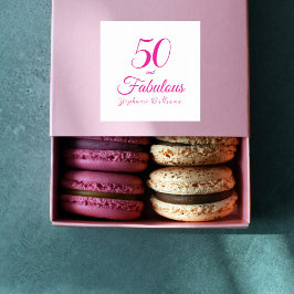 50 and Fabulous Script Pink 50th Birthday Party Quadratischer Aufkleber